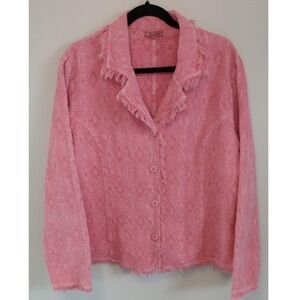 BOHO Focus 100% Cotton Fringe Trim Lagenlook Jacket XL Casual Chic Cottagecore